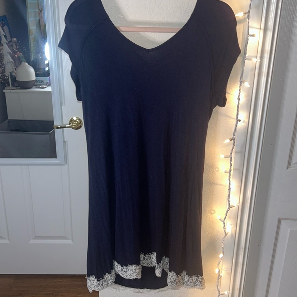 Large Dark Blue T-shirt, Dress. Lace at bottom, Jolt Clothing Belk